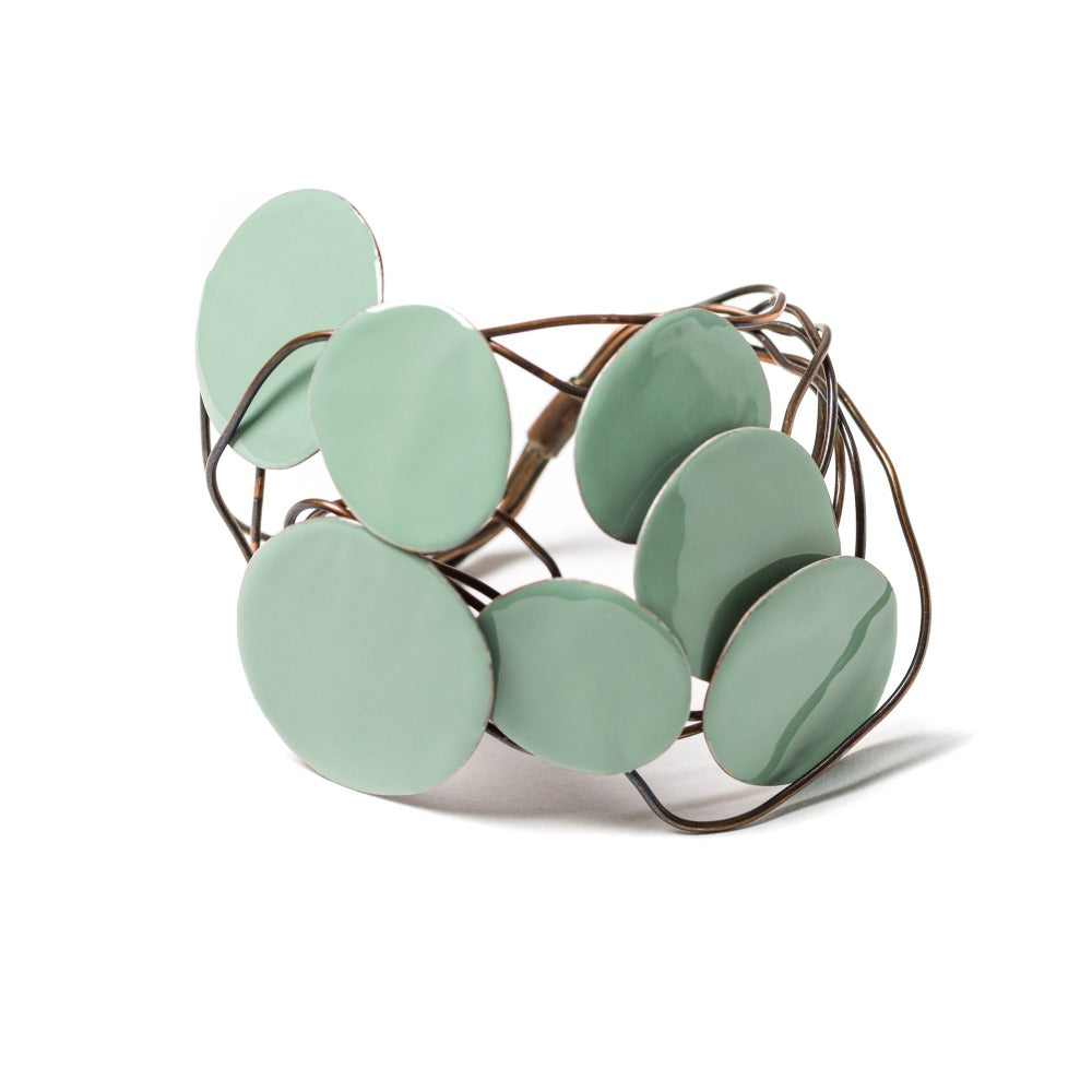 "BRACCIALE_TAORMINA_NIDO_7_PIASTRE_RAME_SMALTATO_SALVIA"