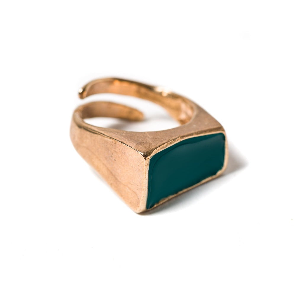 "ANELLO_CONTE_RUGGERO_VIII_BRONZO_SMALTATO_PETROLIO"
