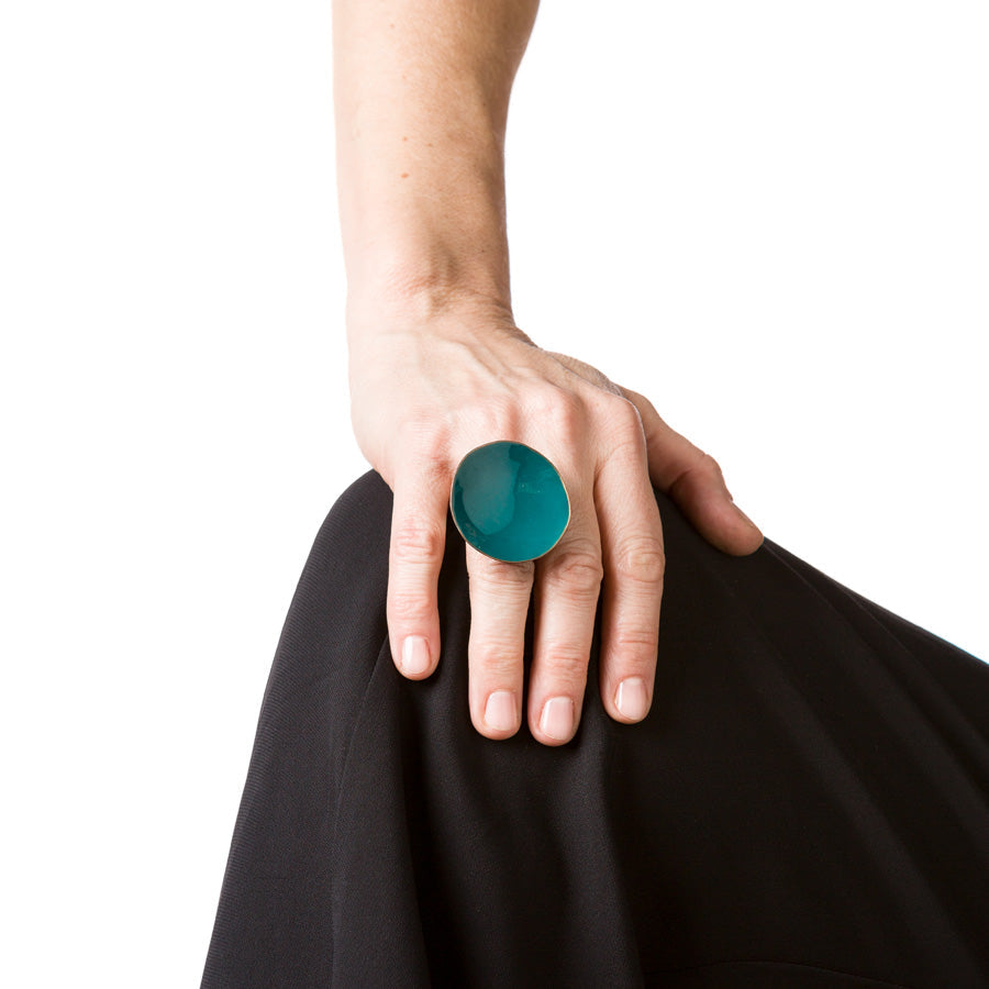 "ANELLO_ARGENTO-OTTONE_SMALTATO_PETROLIO_INDOSSATO"