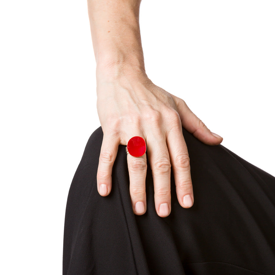 "ANELLO_CIOTOLA_MEDIO_ARGENTO-OTTONE_SMALTATO_ROSSO_INDOSSATO"