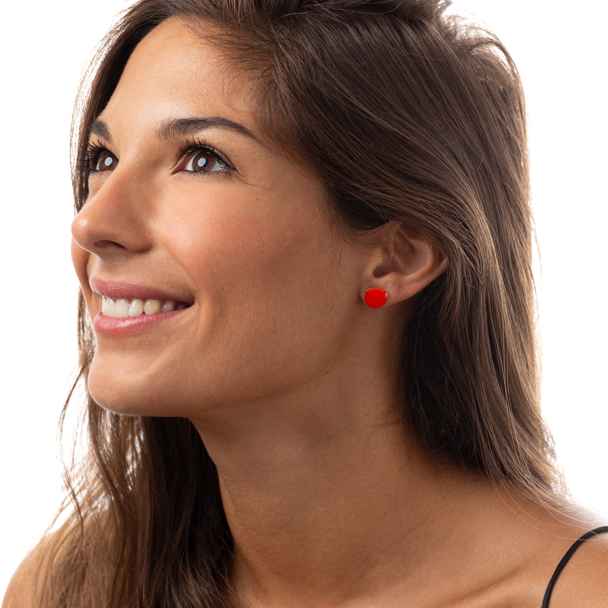 "ORECCHINO_QUADRO_LOBO_RAME_SMALTATO_ARANCIONE_SCURO_INDOSSATO"