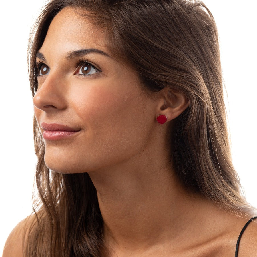 "ORECCHINO_QUADRO_LOBO_RAME_SMALTATO_ROSSO_INDOSSATO"