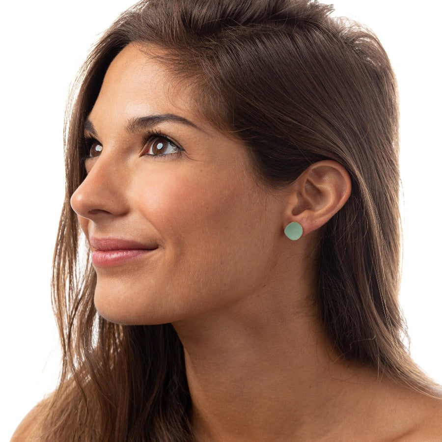 "ORECCHINO_QUADRO_LOBO_RAME_SMALTATO_VERDE_SALVIA_NUOVO_INDOSSATO"