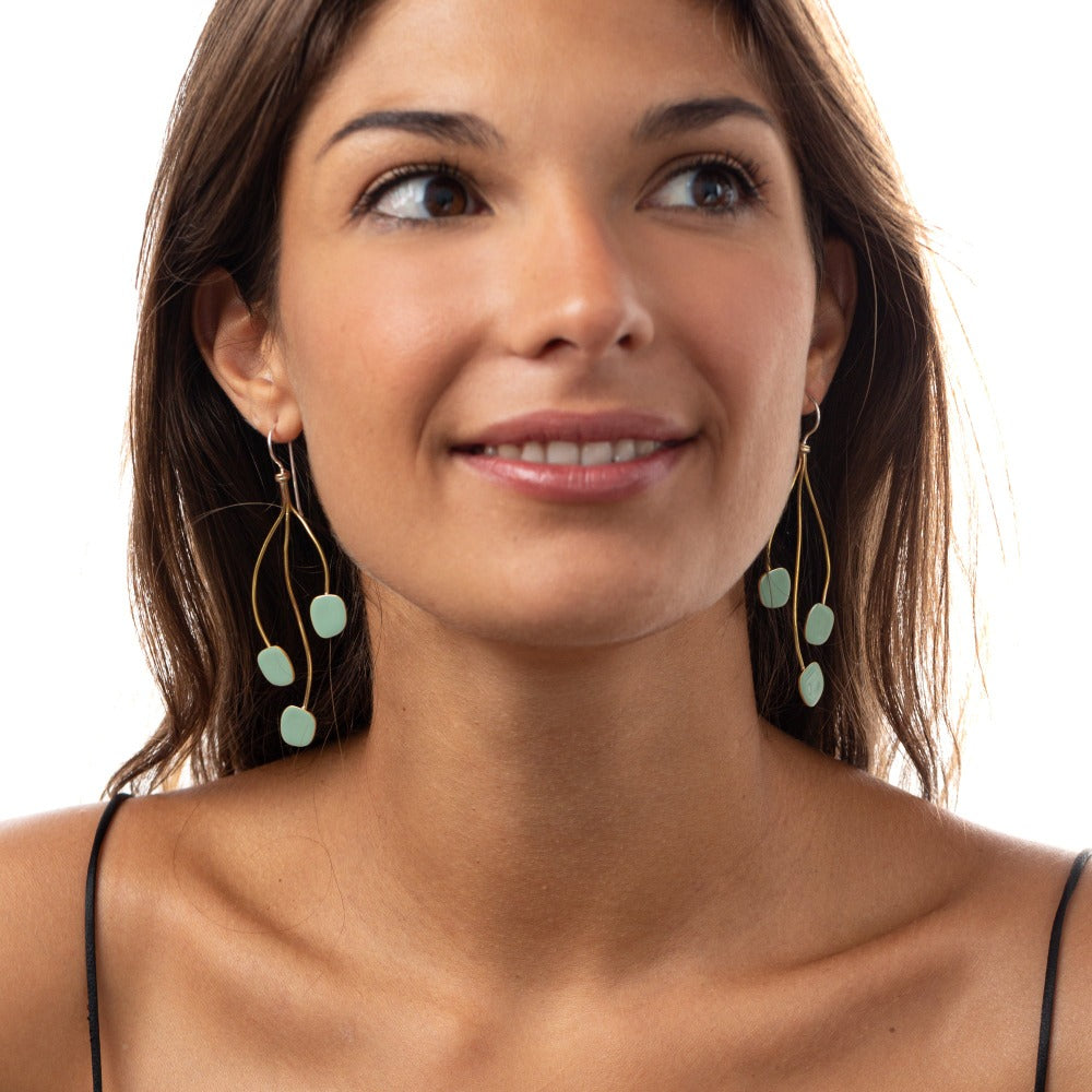 "AORMINA_ORECCHINI_LIBERTY_OTTONE_SMALTATO_VERDE_SALVIA_NUOVO_INDOSSATO"