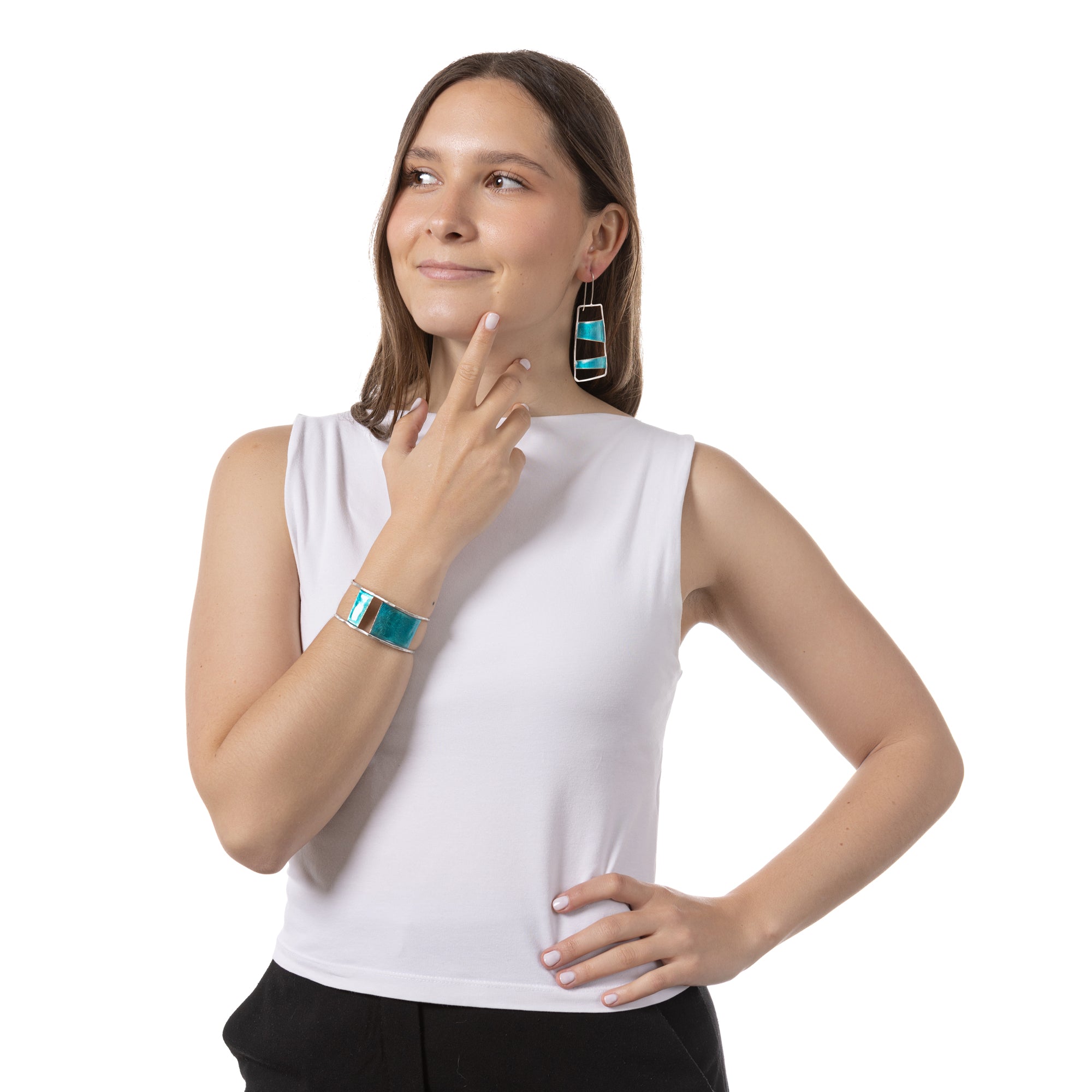 Linea+ Earrings | Silver Transparent Enamel