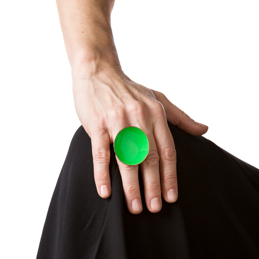 "ANELLO_ARGENTO-BRONZO_SMALTATO_VERDE_FLUO"
