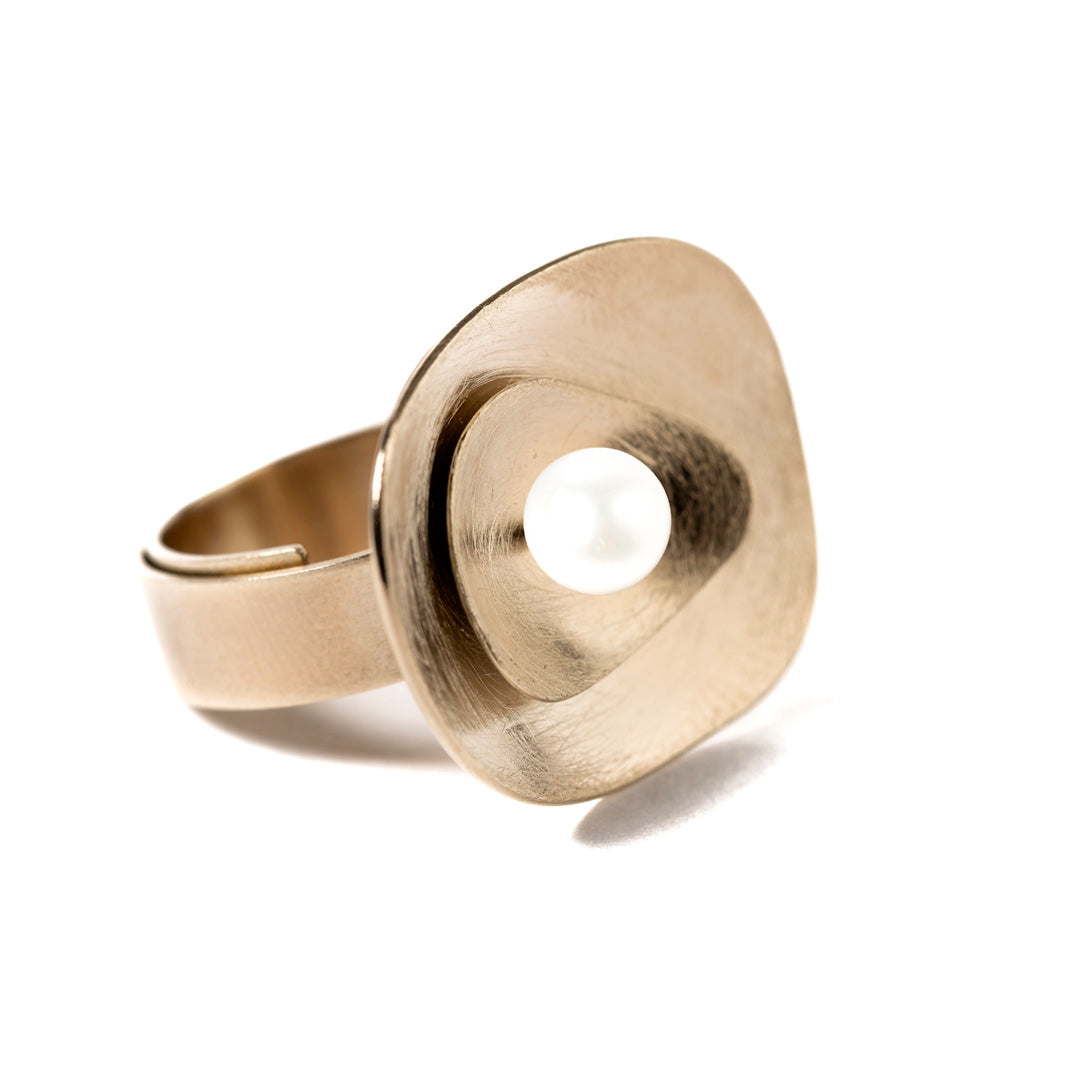 Anello Haiti | Ottone Placcato Oro e Perla
