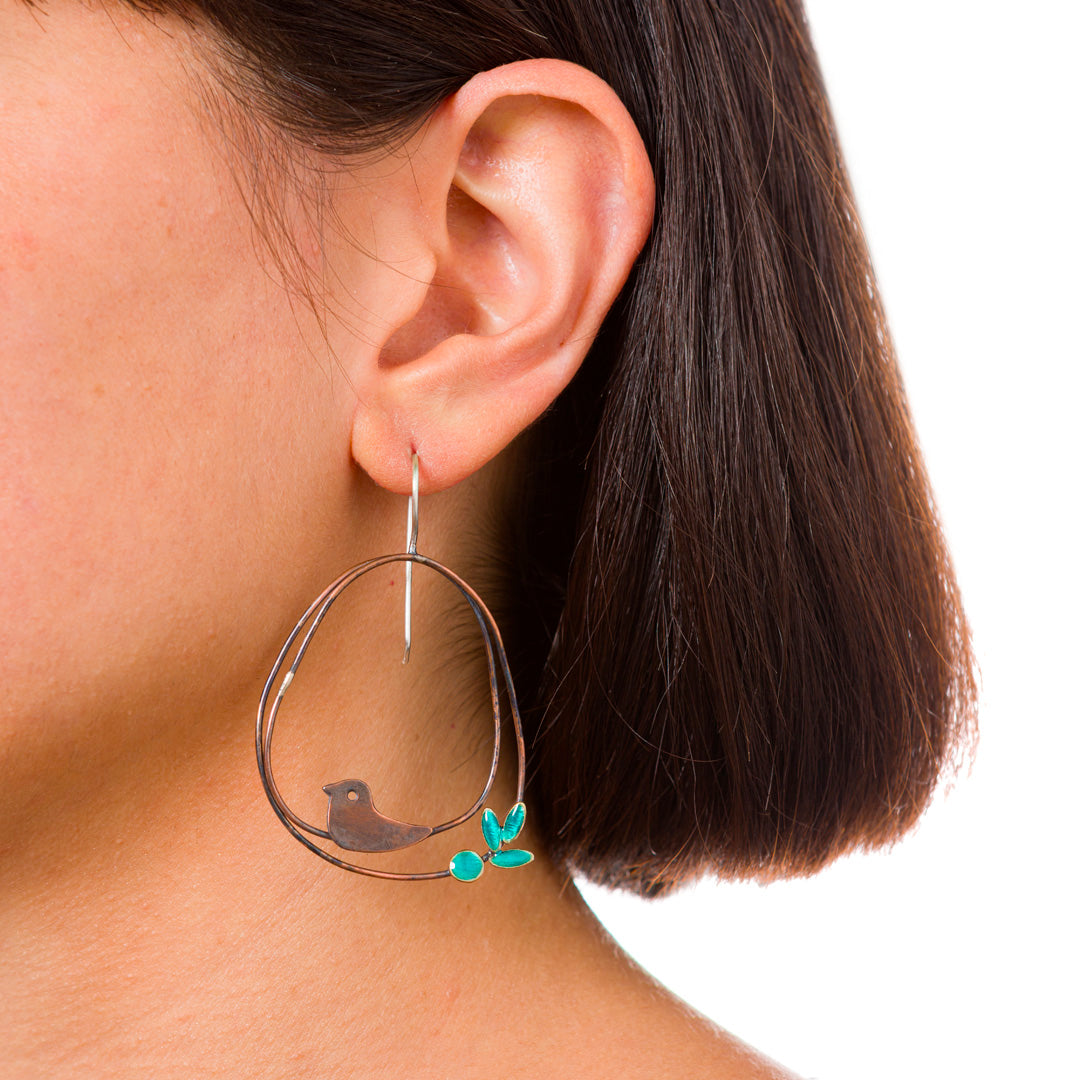 Boucles d'oreilles micro-feuilles « Come Tu Mi Vuoi » | Cuivre et émail transparent