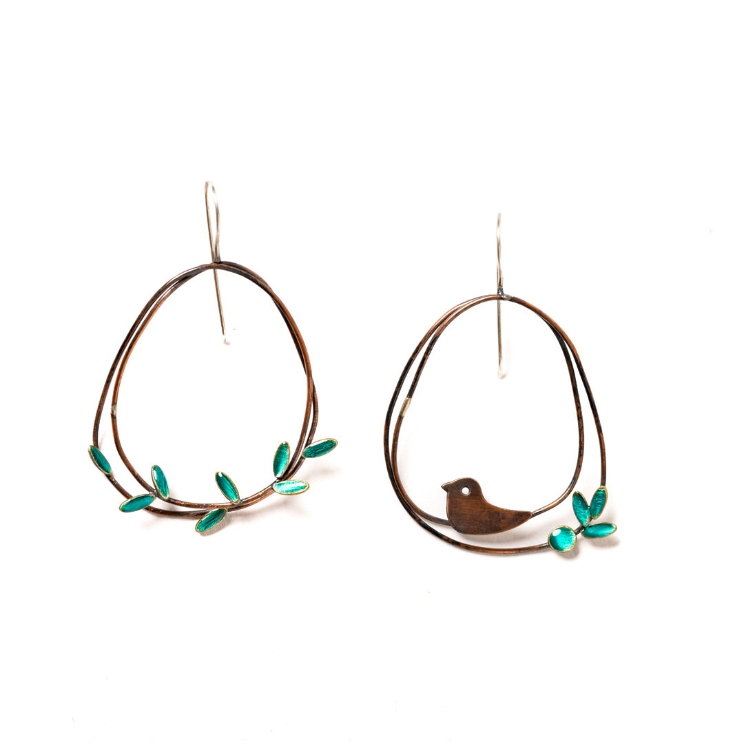 Boucles d'oreilles micro-feuilles « Come Tu Mi Vuoi » | Cuivre et émail transparent