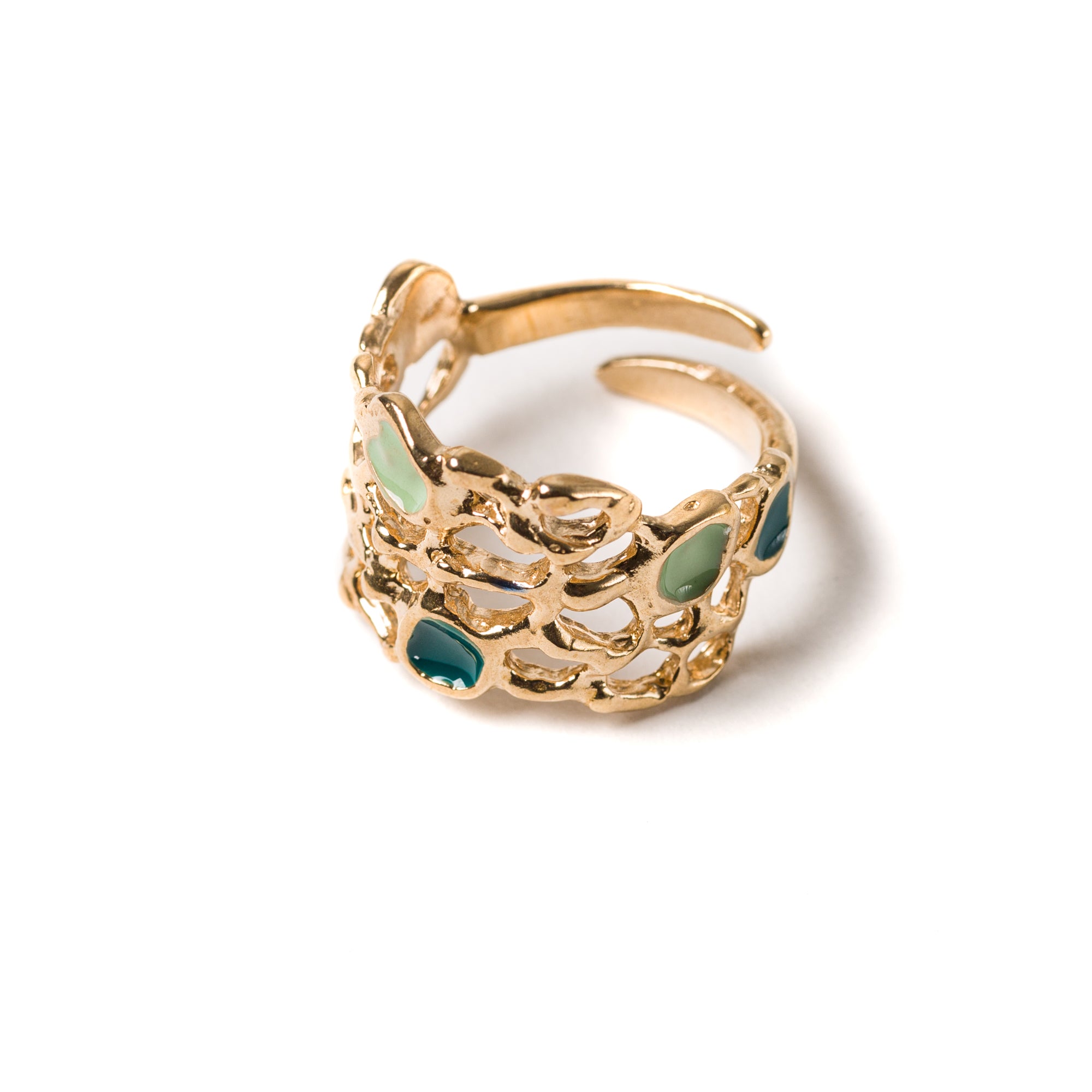 ANELLO_ISABELLA_BRONZO_SMALTO_VERDE_SALVIA_PETROLIO