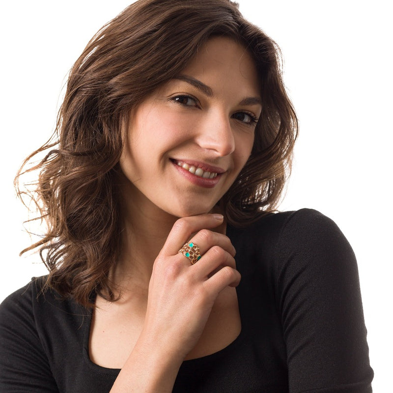 ANELLO_ISABELLA_BRONZO_SMALTO_TURCHESE_INDOSSATO