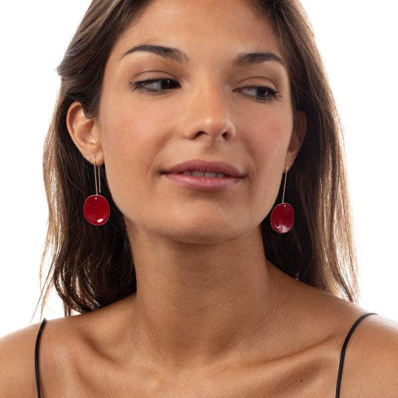ORECCHINI_PIASTRINA_MONACHELLA_OTTONE_SMALTATO_ROSSO_INDOSSATO