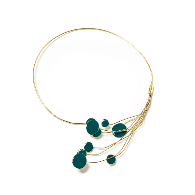 COLLANA_TAROMINA_TONDI_PIENI_MINI_OTTONE_SMALTATA_PETROLIO